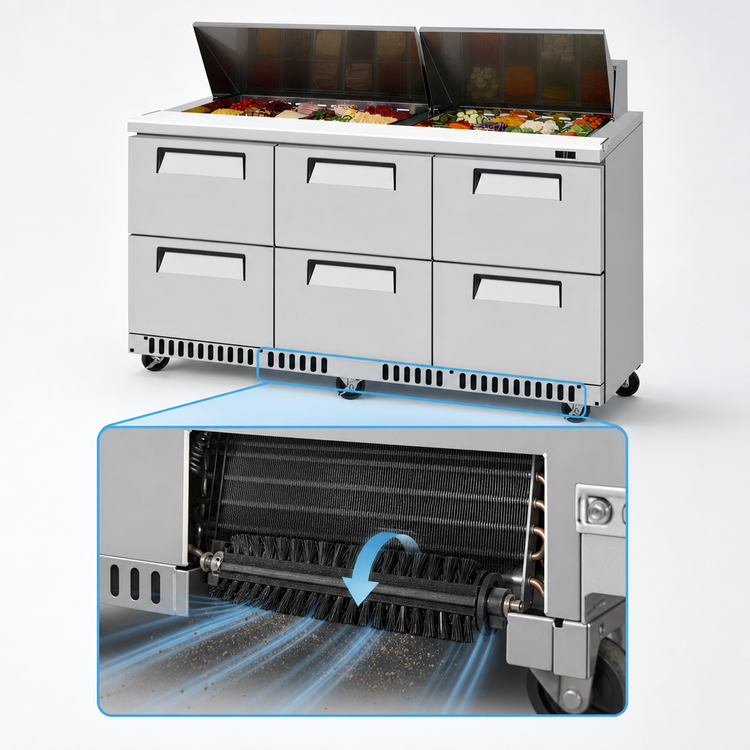 Product image #3 for Turbo Air Super Deluxe 72-5/8-Inch Front-Breathing Three-Section Sandwich/Salad Prep Table with 6 Drawers