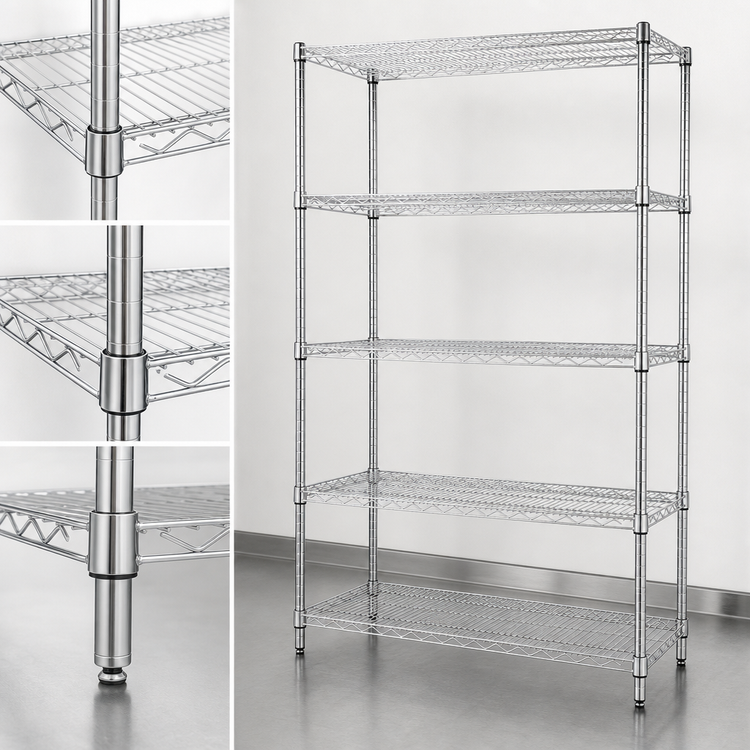 Product image #3 for Quantum Stationary Wire Shelving Starter Kit, 42 Inch Wide x 86 Inch High, 5 Shelves, 304 Stainless Steel