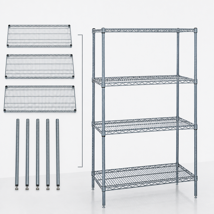 Product image #3 for Quantum 42"W x 30"D x 74"H Wire Shelving Starter Kit with 4 Shelves, Gray Epoxy Antimicrobial Finish