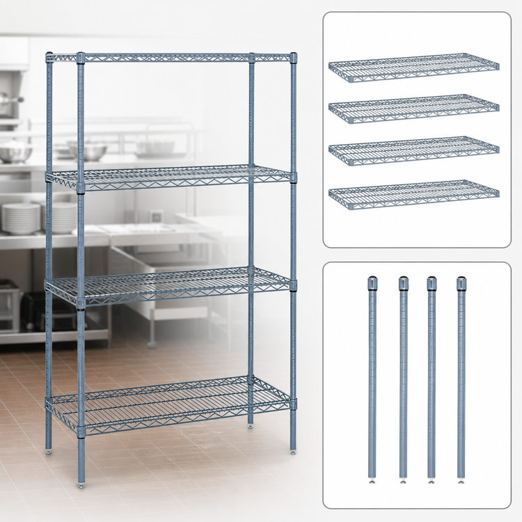 Product image #3 for Quantum 36 x 14 x 74 Inch Stationary Wire Shelving Starter Kit, 600 to 800 lb Capacity, Gray Epoxy Antimicrobial Finish