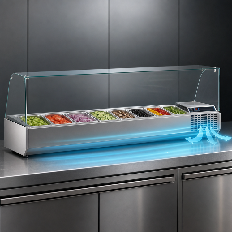 Product image #3 for Marra Forni Refrigerated Countertop Condiment Rail, 65-1/2 Inch Wide, 7 x 1/3 Pan Capacity