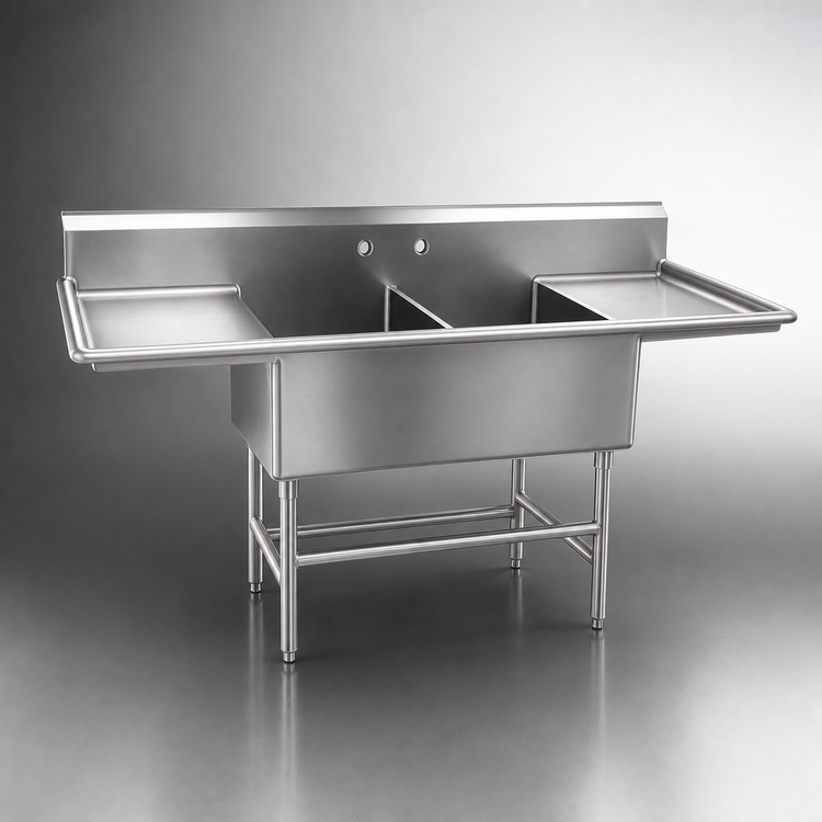 Product image #3 for Spec-Master Flush Front Two-Compartment Stainless Steel Sink with Dual 30-Inch Drainboards