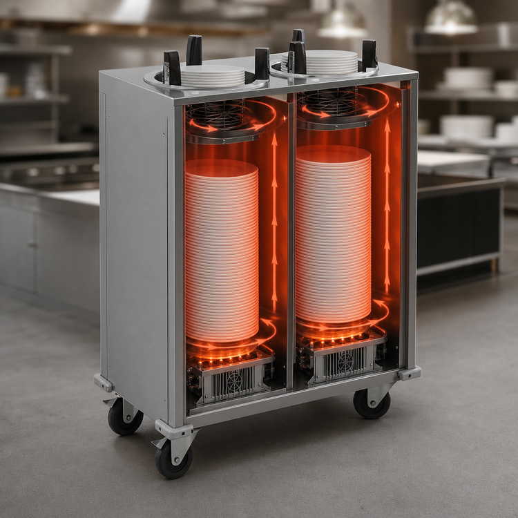 Product image #3 for Shelleymatic Even Temp Heated Mobile Enclosed Two-Stack Dish Dispenser for 10-12 Inch Round Dishes