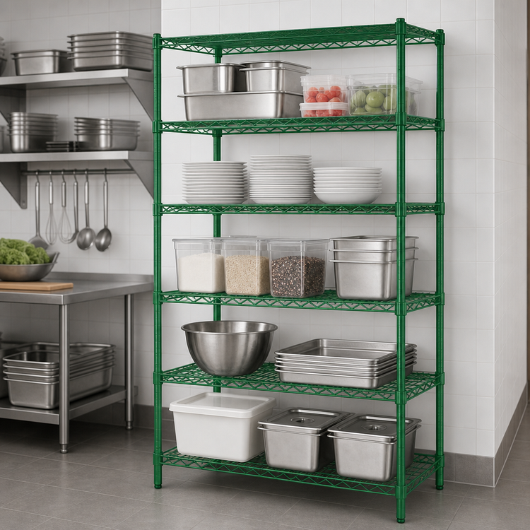 Product image #3 for Heavy Duty 5-Tier Wire Shelving Unit, 36 x 14 x 84 Inches, Green Epoxy Coated, 800-Lb Shelf Capacity