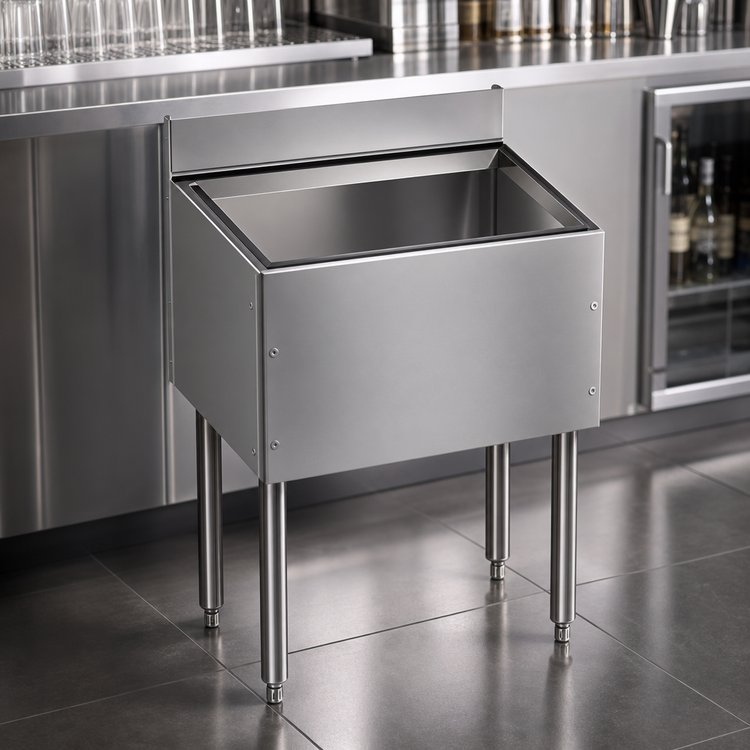 Product image #3 for CHOICE by Glastender 36 Inch 19-Inch Deep Stainless Steel Underbar Ice Bin, 100 lb. Capacity