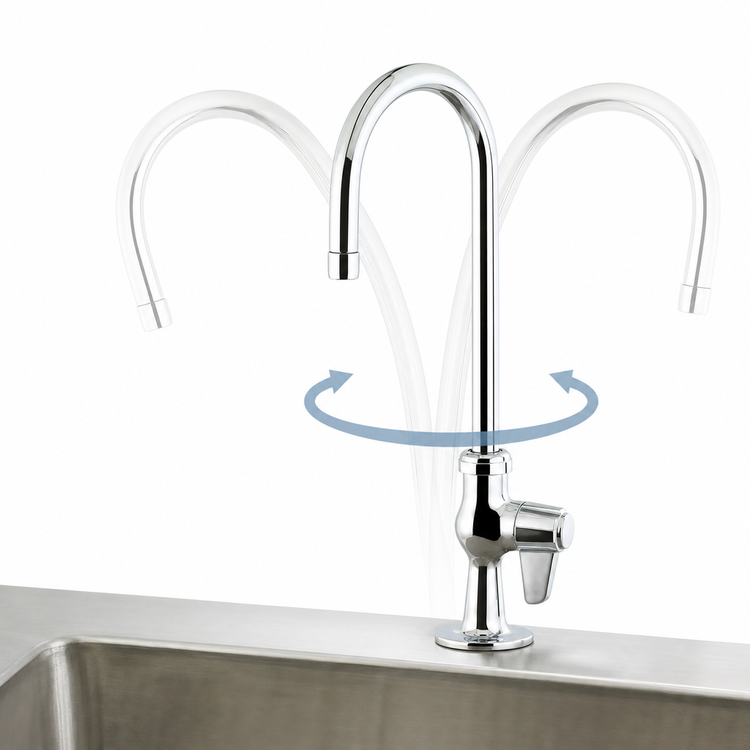 Product image #3 for T&S Brass Deck-Mount Single-Hole Swivel Gooseneck Low-Lead Manual Faucet with 0.5 GPM Vandal-Resistant Spray Device