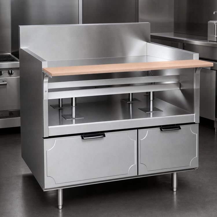 Product image #3 for La Rosa 102-Inch x 30.5-Inch Dry-Drawer Equipment Stand with 5 Stainless Steel Drawers and Richlite Cutting Board