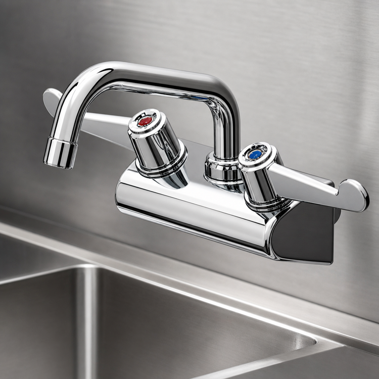 Product image #3 for Low-Lead 4-Inch Wall Mount Mixing Faucet with 6-Inch Swing Nozzle and Wrist Action Handles