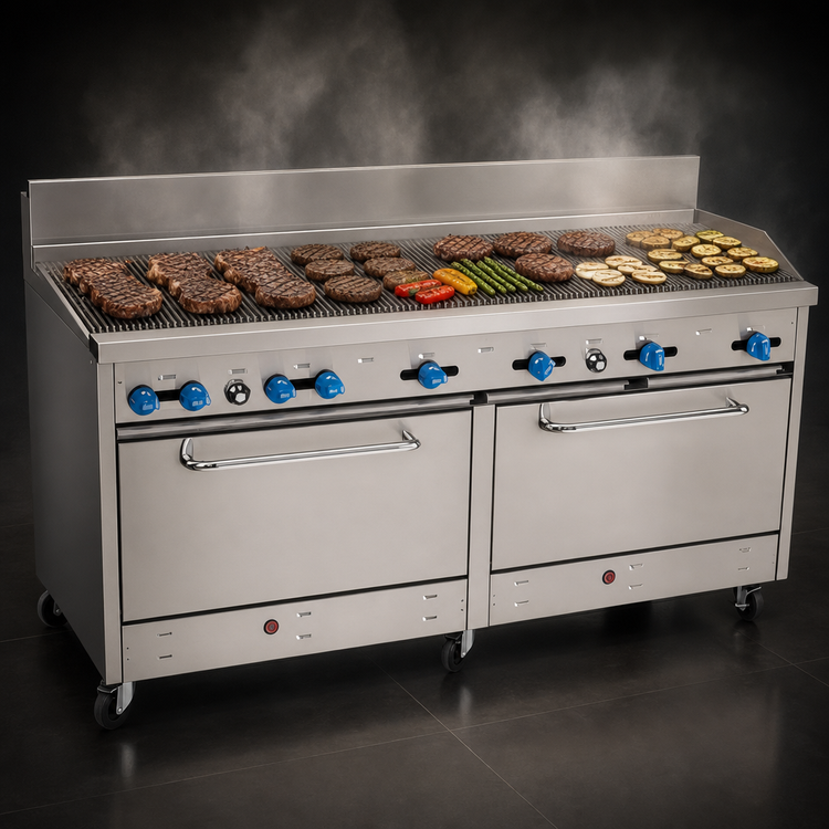 Product image #3 for Comstock-Castle 72-Inch Commercial Gas Char-Broiler Range with 2 Extra-Wide 31-Inch Ovens