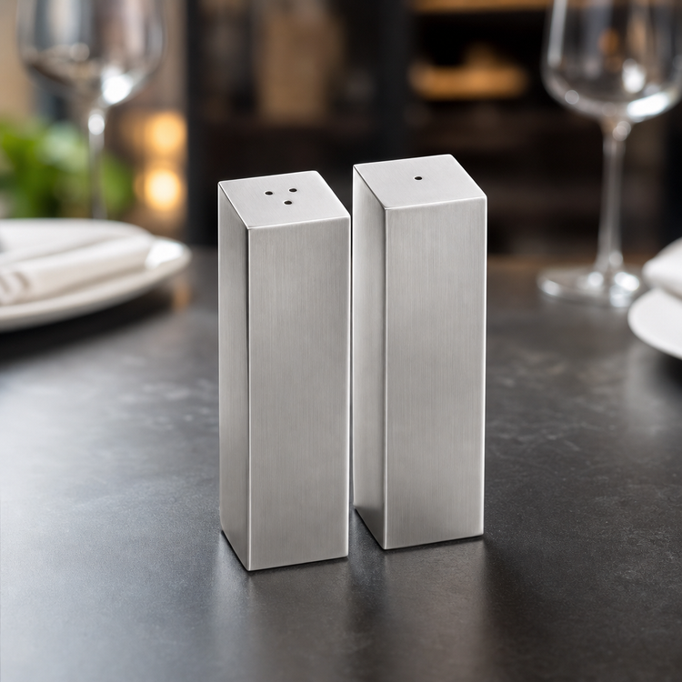 Product image #3 for American Metalcraft Stainless Steel Salt & Pepper Shaker Set, 2 oz., 1 Inch Square x 3-3/4 Inch High