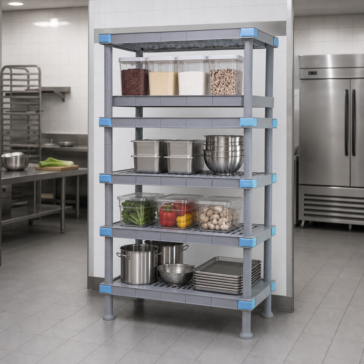 Product image #3 for Quantum Millenia 24 x 24 x 86 Inch Gray Polymer 5-Shelf Stationary Starter Shelving Unit, 2,000 lb Capacity