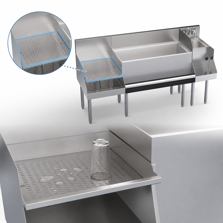 Product image #4 for Krowne Royal Series 66-Inch Recessed Underbar Ice Bin/Cocktail Station with Blender Dump Sink and 10-Circuit Cold Plate