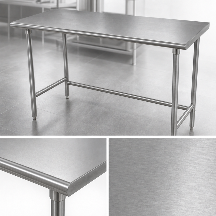 Product image #3 for Advance Tabco TSAG-309 108-Inch x 30-Inch 16-Gauge 430 Stainless Steel Flat Top Open Base Work Table