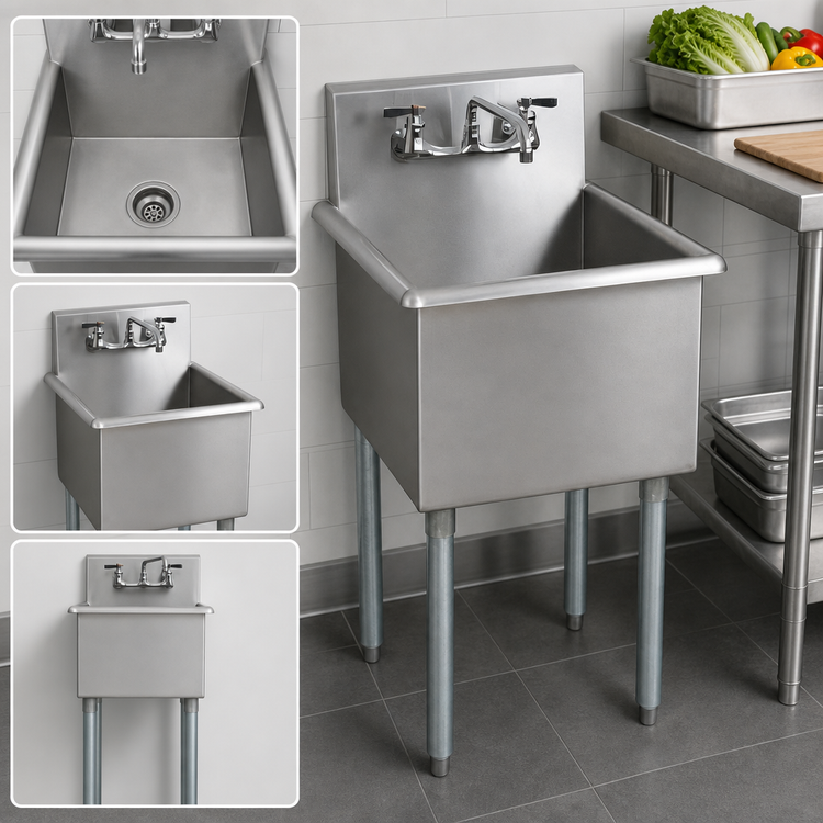 Product image #3 for BK Resources 1-Compartment Budget Sink with 18 x 18 x 14-Inch Compartment and 8-Inch Backsplash