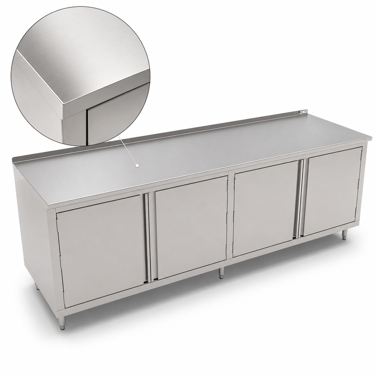 Product image #3 for John Boos 108-Inch x 30-Inch Enclosed Work Table with Cabinet Base, Double-Panel Hinged Doors, 16-Gauge Stainless Steel Top, and 1-1/2-Inch Rear Riser