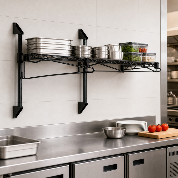 Product image #3 for Quantum Wall-Mount Cantilever Single Shelf Wire Shelving Unit, 60 x 14 Inches, Black Epoxy