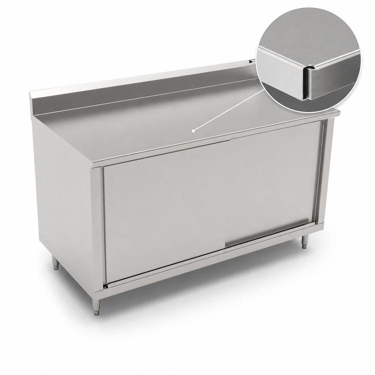 Product image #3 for John Boos 84-Inch x 24-Inch Cabinet Base Stainless Steel Work Table with Sliding Doors and 5-Inch Backsplash