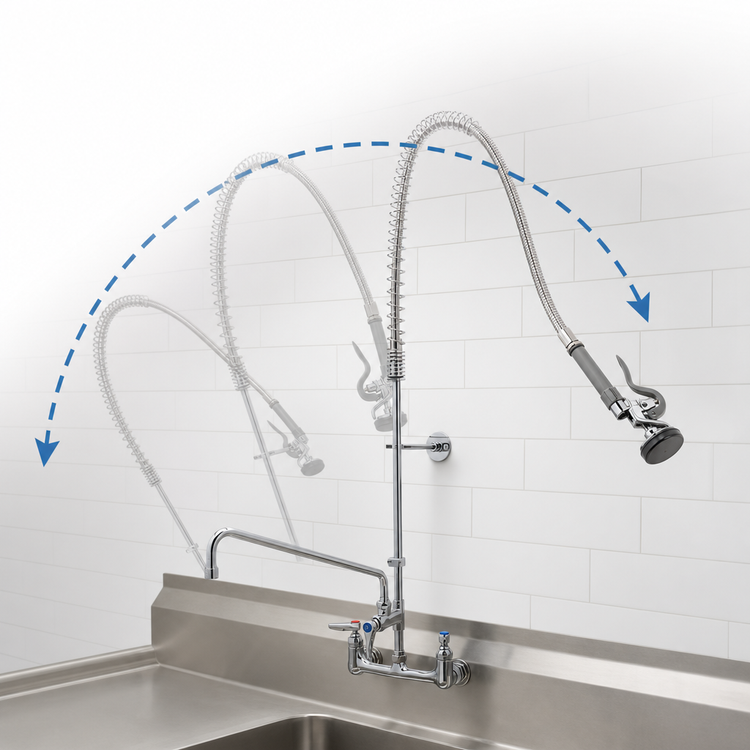 Product image #3 for T&S Brass EasyInstall 8-Inch Wall Mount Pre-Rinse Add-On Faucet with 18-Inch Swing Nozzle