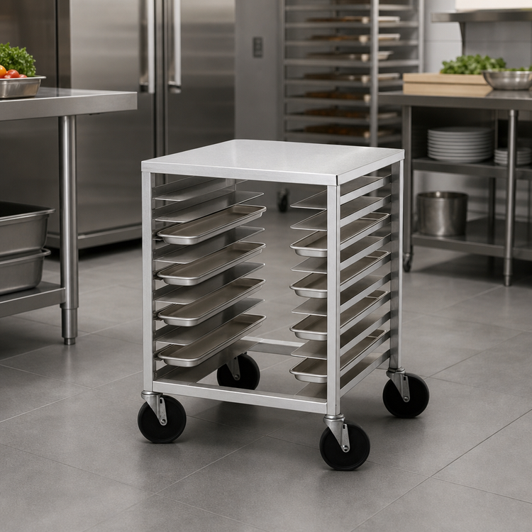 Product image #3 for Advance Tabco Half-Size Mobile Pan Rack with Stainless Steel Top, 10 Full-Size or 20 Half-Size Pan Capacity