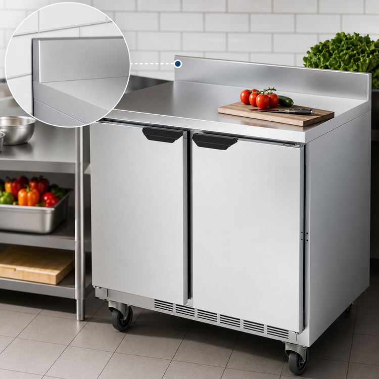 Product image #3 for Beverage-Air Two-Section 36-Inch Worktop Freezer with Solid Doors and Foamed-In-Place Backsplash