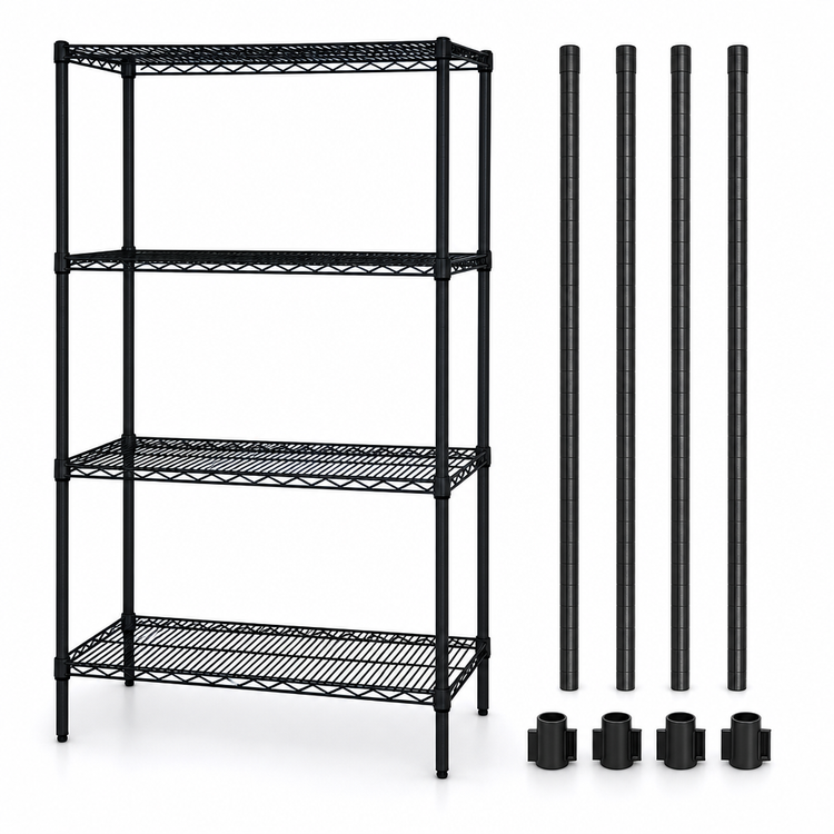 Product image #3 for Quantum Black Epoxy 4-Shelf Wire Shelving Starter Kit, 48W x 12D x 63H, 600-800 lb Capacity