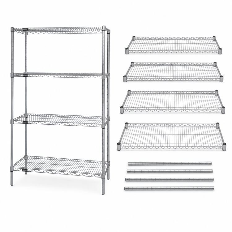 Product image #3 for Quantum Stationary Chrome Wire Shelving Starter Kit, 24"W x 21"D x 54"H, 4 Shelves