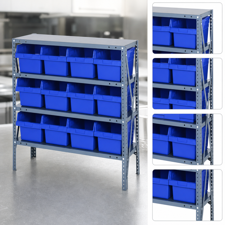 Product image #3 for Quantum Heavy-Duty 4-Shelf Stationary Wire Shelving Unit Kit with 12 Bins, 36 x 12 x 39 Inches
