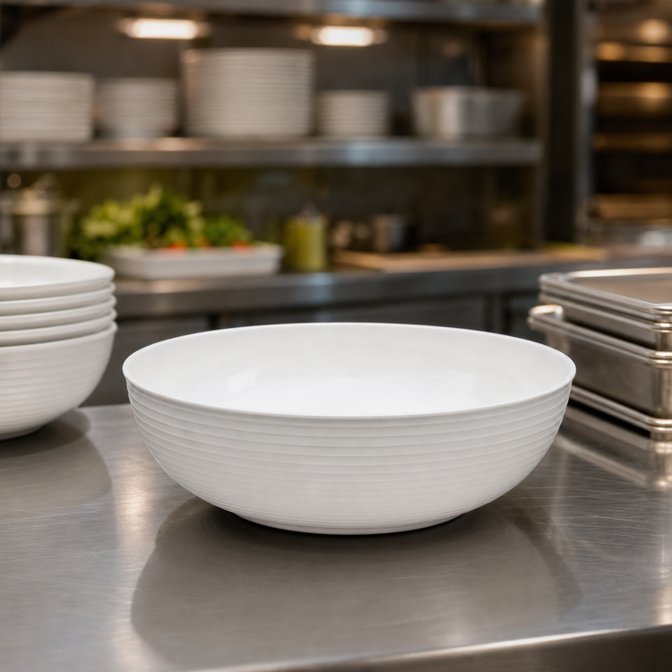 Product image #4 for Cambro Camwear 3.2 Qt White Round Ribbed Bowl, 10-Inch Polycarbonate