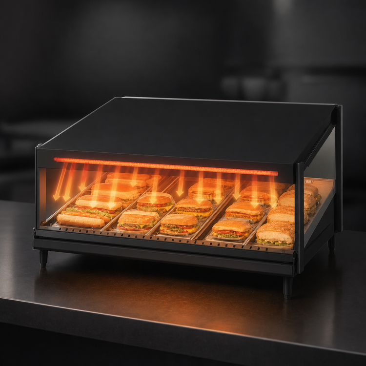 Product image #3 for Hatco Glo-Ray 24-Inch Countertop Pass-Thru Merchandising Warmer with Forward Slanted Shelf