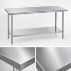 Thumbnail image #3 for Duke Manufacturing 316-24108 108-Inch x 24-Inch 16/300 Stainless Steel Work Table with Galvanized Undershelf, Flat Top