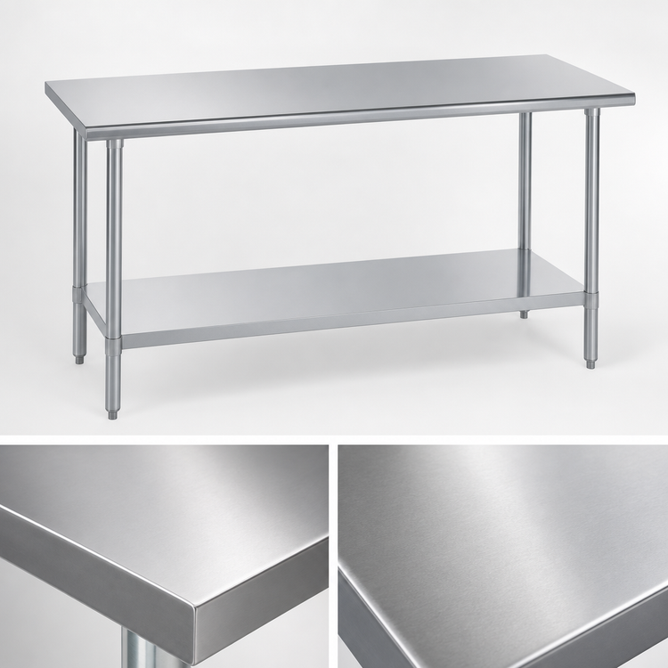 Product image #3 for Duke Manufacturing 108-Inch x 24-Inch Stainless Steel Work Table with Galvanized Undershelf and Posts, Flat Top