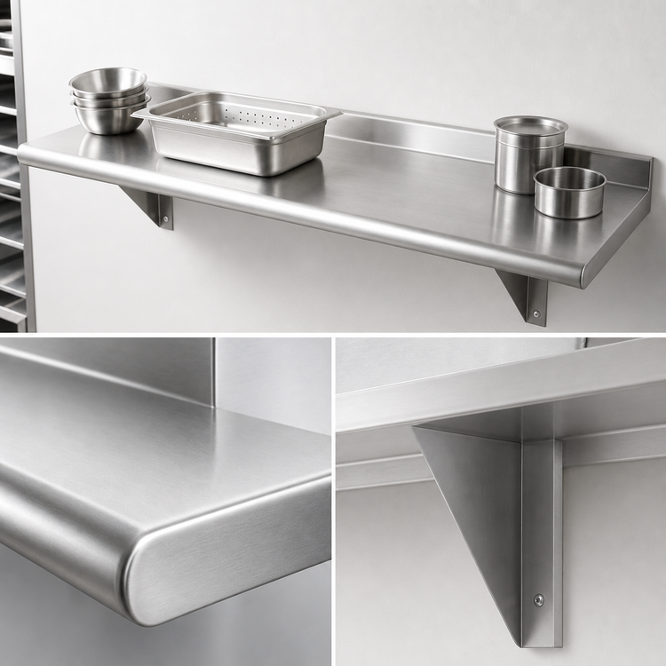 Product image #3 for Advance Tabco 84 Inch W x 15 Inch D Wall-Mounted Stainless Steel Shelf, 16 Gauge, Satin Finish