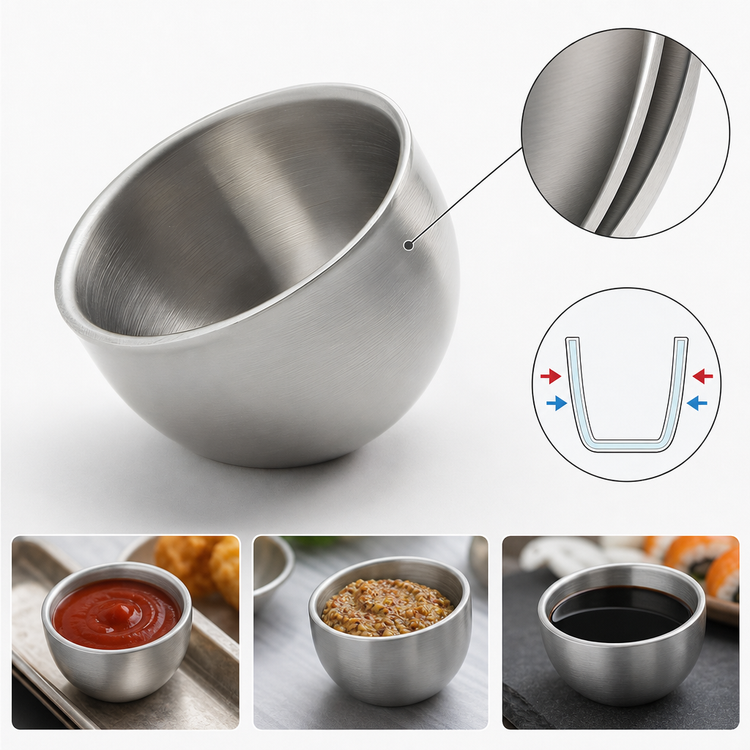 Product image #3 for Double-Wall Stainless Steel Angled Mini Bowl Sauce Cup, 2.5 oz.
