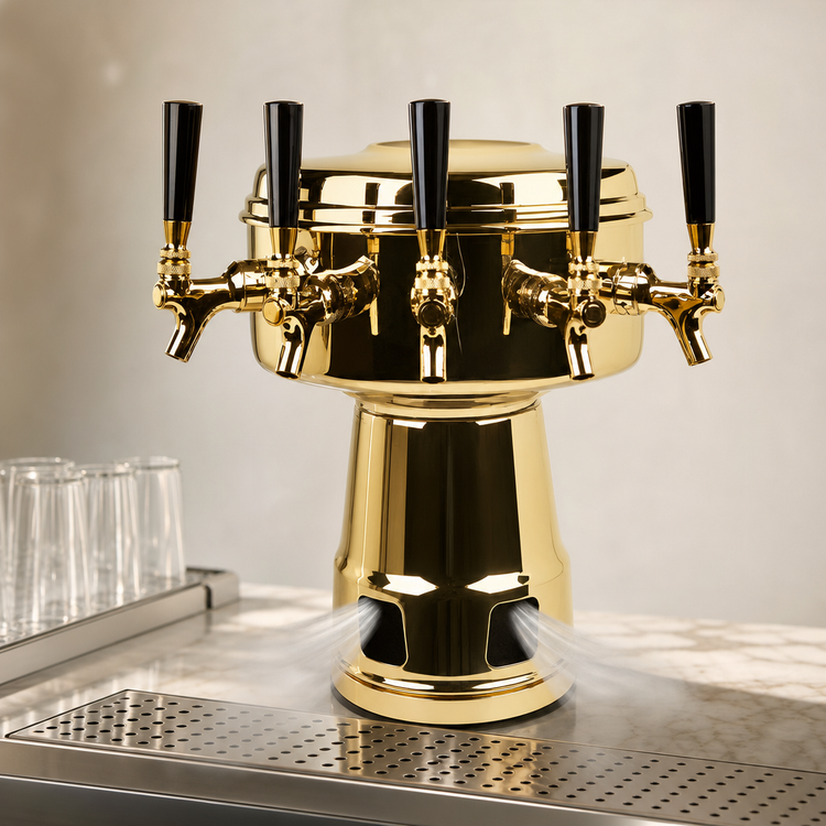 Product image #3 for Mushroom 5-Faucet Countertop Glycol-Cooled Draft Beer Tower, Polished Brass Finish