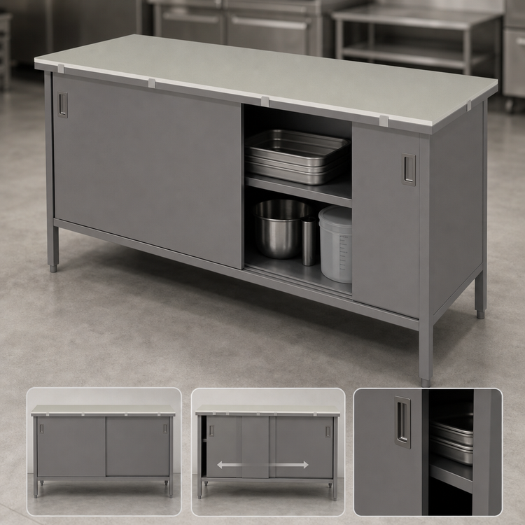 Product image #3 for John Boos Poly Top Enclosed Base Work Table with Sliding Door Cabinet Base, 60 x 30 Inches