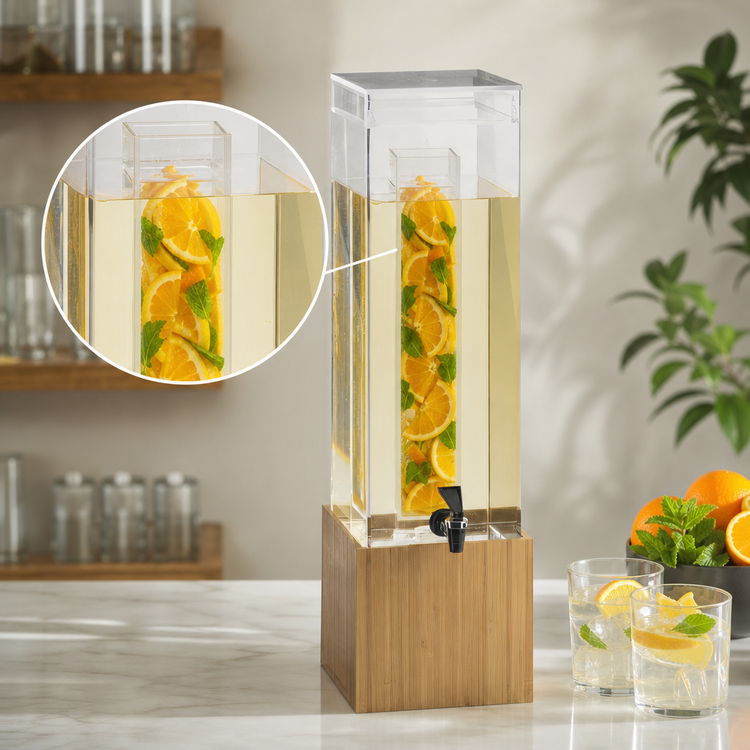Product image #3 for Bamboo 3 Gallon Acrylic Beverage Dispenser with Infusion Chamber and Drip Tray