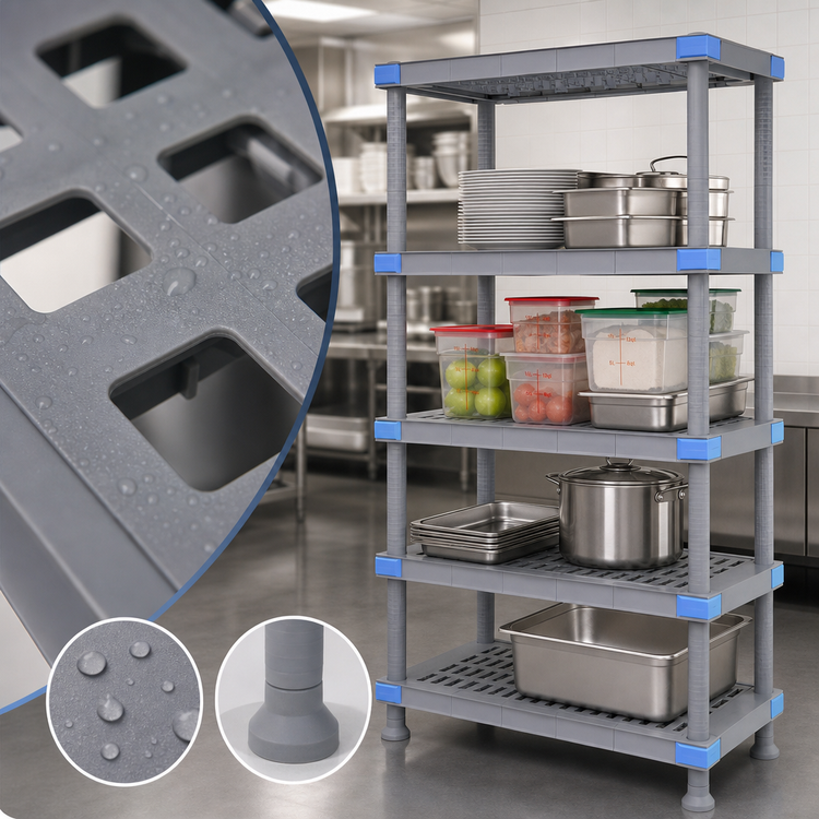 Product image #3 for Quantum Millenia 5-Shelf Polymer Shelving Unit with Dunnage Stand, 54 x 21 x 50 Inches, Gray