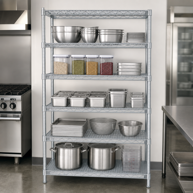 Product image #3 for EAGLEbrite 5-Tier Add-On Wire Shelving Unit, 60"W x 21"D x 74"H, Zinc Finish