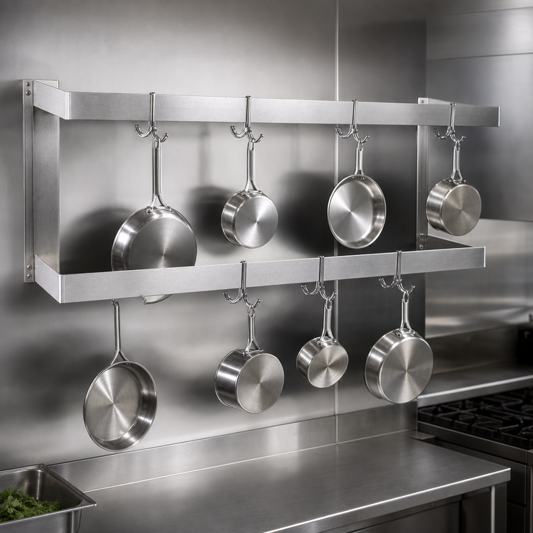 Product image #3 for John Boos PRW24 Wall-Mount Double-Bar Stainless Steel Pot Rack, 96-Inch, 16 Hooks