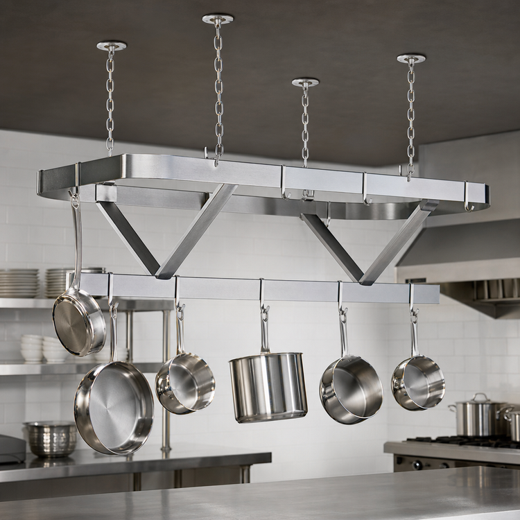 Product image #3 for Advance Tabco SC-60 Ceiling-Mounted Triple-Bar Stainless Steel Pot Rack, 60 Inch W x 22 Inch D