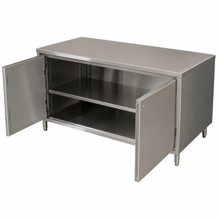 Product image #4 for BK Resources Stainless Steel Chef Table Cabinet Base with Locking Hinged Doors, 72 x 24 Inches