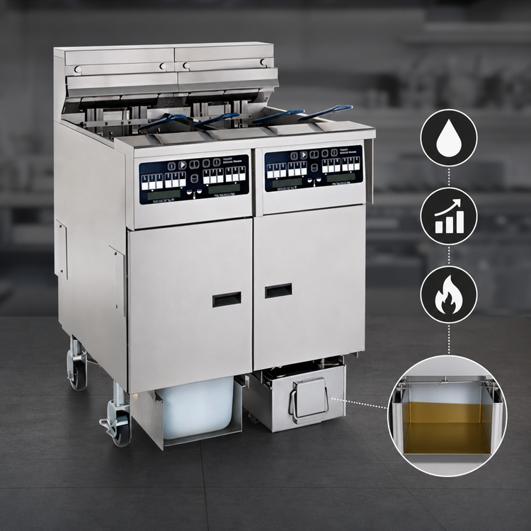 Product image #3 for Pitco Solstice Reduced Oil Volume Electric Fryer System with 2 Fryers, 4 Tanks, and Built-In Filter Drawer