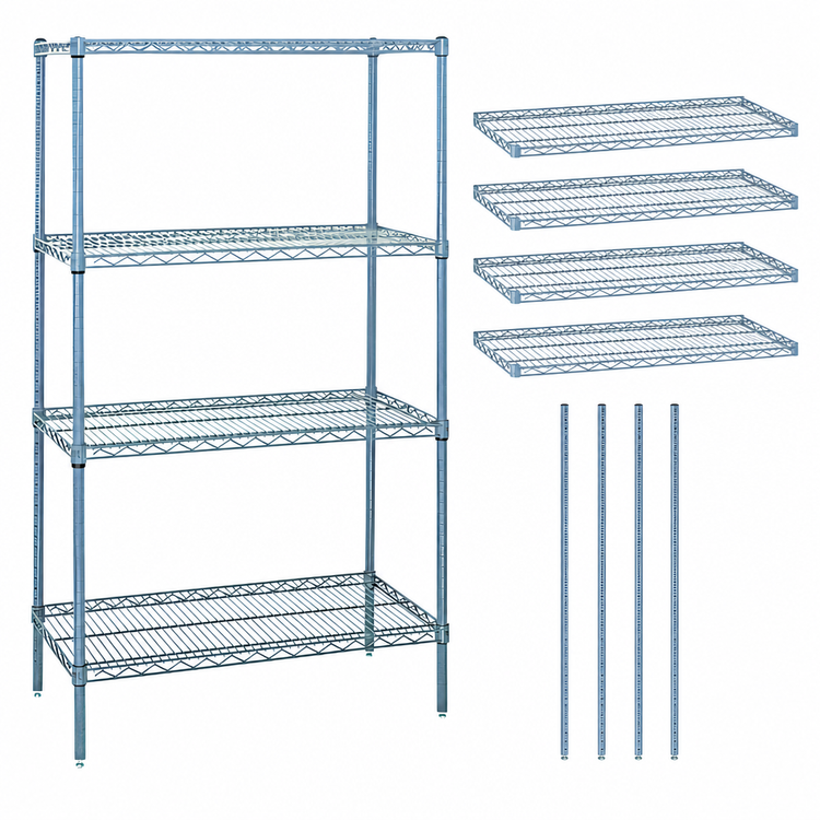 Product image #3 for 42"W x 12"D x 74"H Gray Epoxy Wire Shelving Starter Kit with 4 Shelves