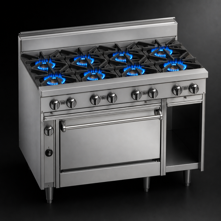 Product image #3 for Jade Bistro 48-Inch Shallow-Depth Heavy-Duty Gas Range with 8 Open Burners and Cabinet Base
