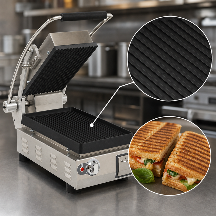 Product image #3 for Pro-Max 2.0 7.5 x 14.2 in Grooved Cast Iron Sandwich Grill / Panini Press, 120V