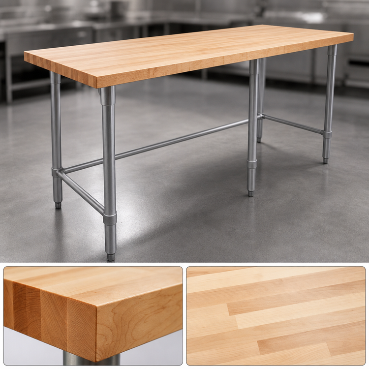 Product image #3 for John Boos 72-Inch x 30-Inch Northern Hard Rock Maple Wood Top Work Table with Stainless Steel Legs