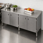 Thumbnail image #3 for John Boos EBHS6-30108 Enclosed Base Stainless Steel Work Table with Hinged Doors, 108 x 30 in, 16-Gauge 300 Series Flat Top