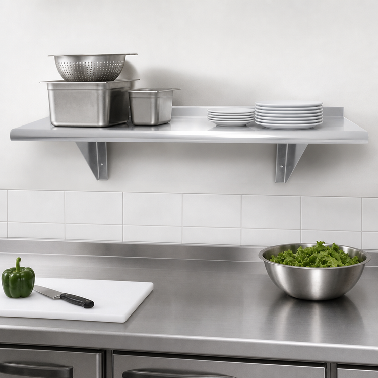 Product image #3 for Advance Tabco 48 Inch x 18 Inch Wall-Mounted 18 Gauge 430 Stainless Steel Shelf