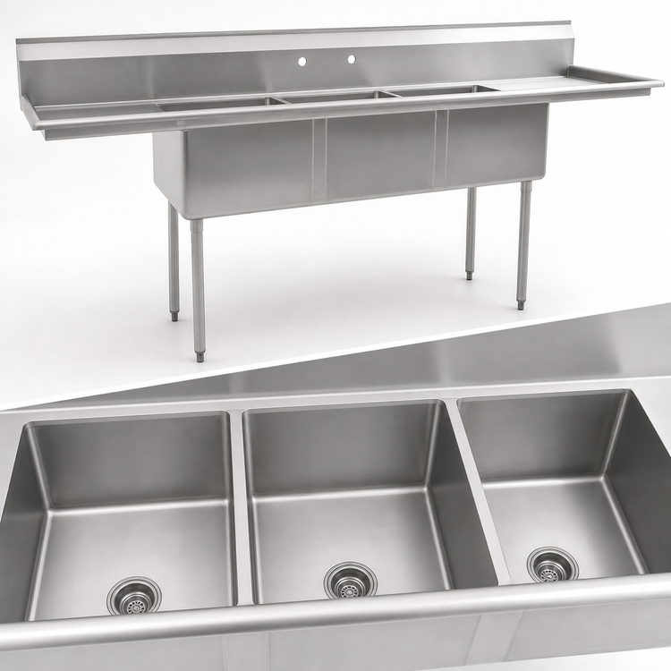 Product image #3 for Eagle Group BlendPort® BPFE Series Economy 3-Compartment Sink with Dual 24-Inch Drainboards