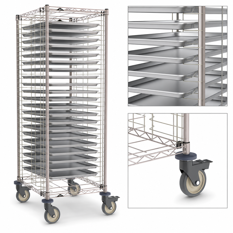 Product image #3 for Metro Mobile Wire End-Load Bun Pan Rack, 40-Pan Capacity, 23.25 x 28.75 x 69 Inches, Brite Zinc Finish